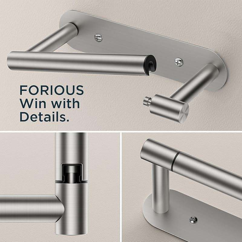 FORIOUS Toilet Paper Holder, Adhesive or Screw Wall Mount Pivoting Tissue Roll Holder for Bathroom, Stainless Steel Rustproof Self Adhesive Toilet Paper Roll Holder no Drilling, Brushed Nickel - Image 5