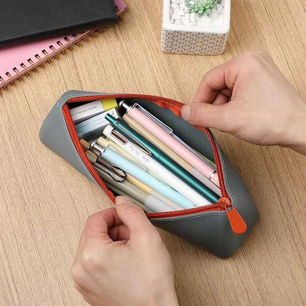 Mr. Pen- Silicone Pencil Case Pouch, Slate Blue, Aesthetic Triangular Design, Multipurpose, Aesthetic Pencil Case Small, Silicone Makeup Bag, Back to School Supplies - Image 2