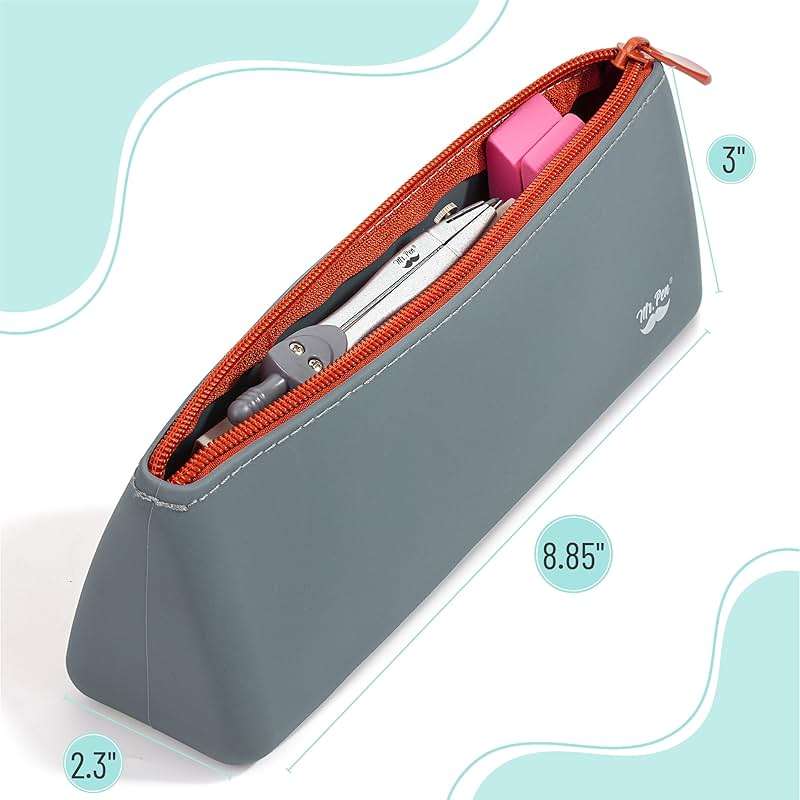 Mr. Pen- Silicone Pencil Case Pouch, Slate Blue, Aesthetic Triangular Design, Multipurpose, Aesthetic Pencil Case Small, Silicone Makeup Bag, Back to School Supplies - Image 3
