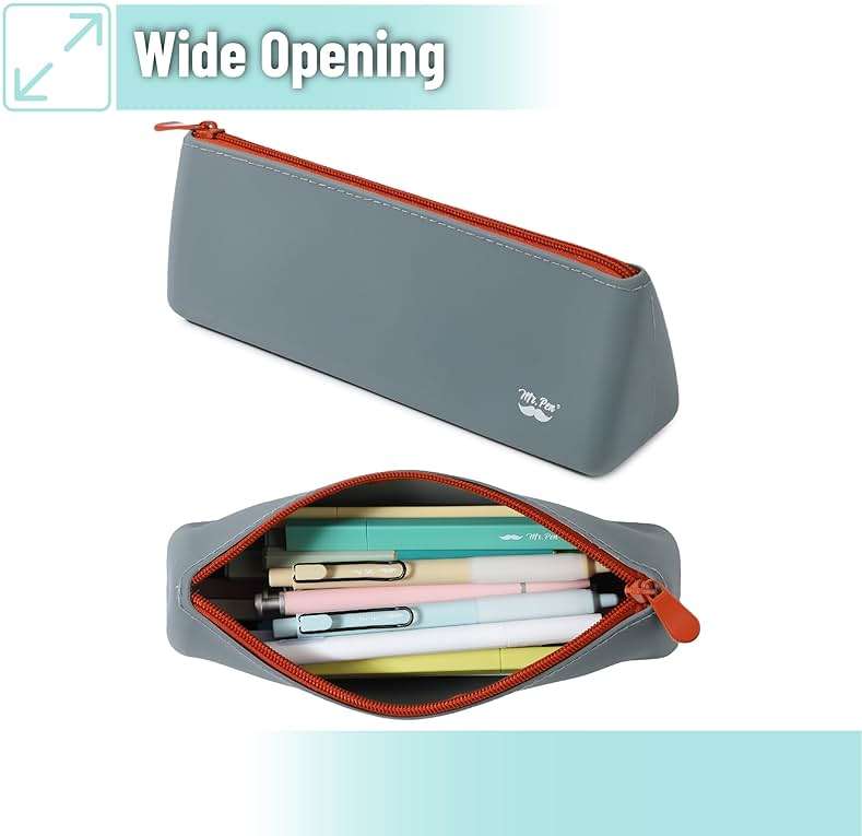 Mr. Pen- Silicone Pencil Case Pouch, Slate Blue, Aesthetic Triangular Design, Multipurpose, Aesthetic Pencil Case Small, Silicone Makeup Bag, Back to School Supplies - Image 6