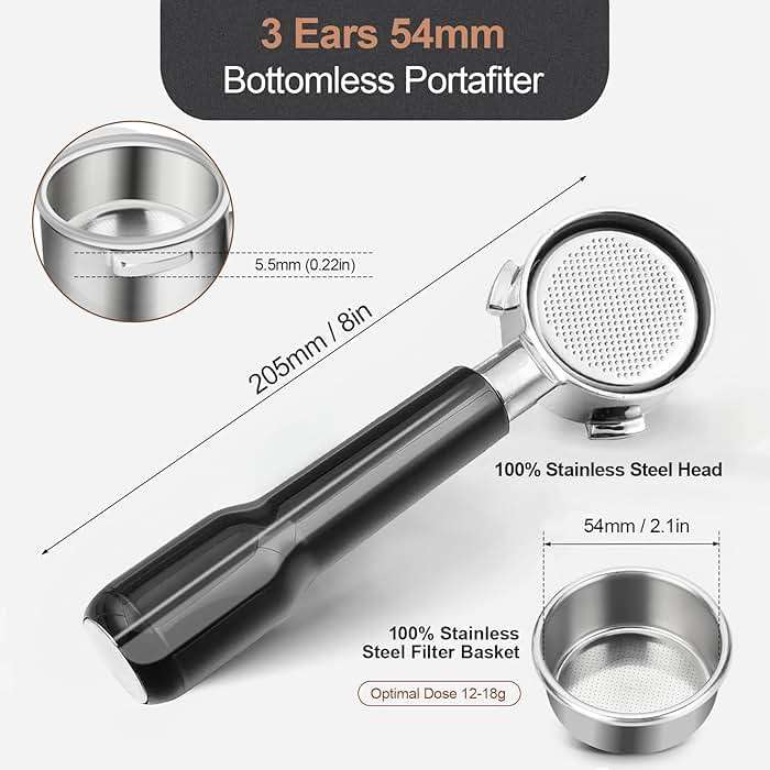 WhaleSiper Bottomless Portafilter 54mm Compatible with Breville BES870/880 & Solis etc., 3-Ear Stainless Head - Image 2