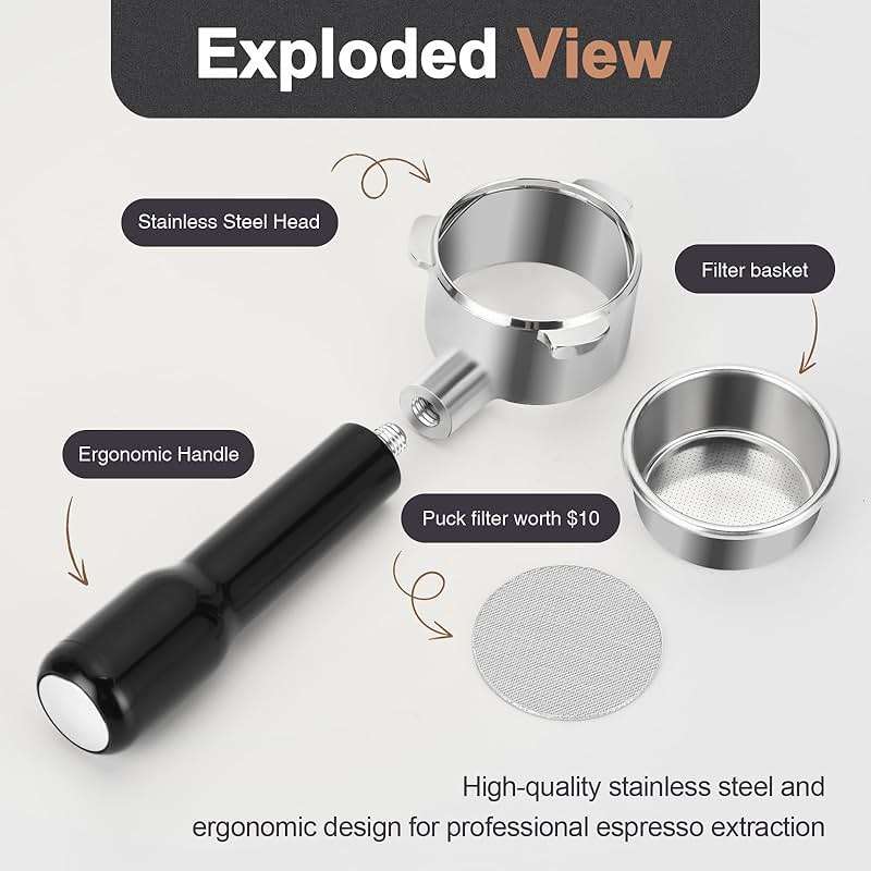 WhaleSiper Bottomless Portafilter 54mm Compatible with Breville BES870/880 & Solis etc., 3-Ear Stainless Head - Image 8