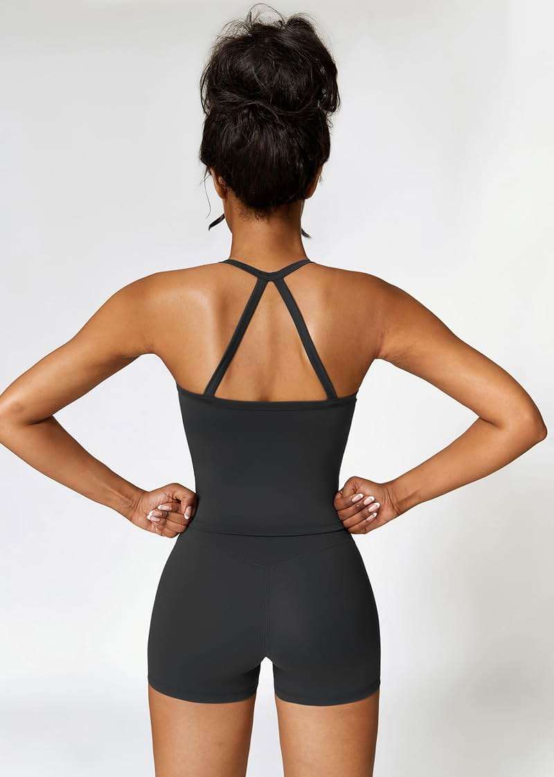 QBGJTD Two Piece Workout Sets For Women Tank Top Matching High Waist Booty Lifting Shorts Gym Yoga Active Wear Outfits - Image 2