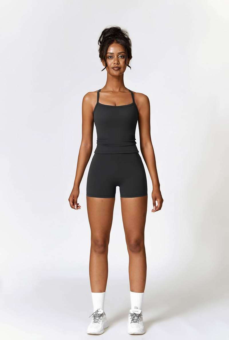 QBGJTD Two Piece Workout Sets For Women Tank Top Matching High Waist Booty Lifting Shorts Gym Yoga Active Wear Outfits - Image 4