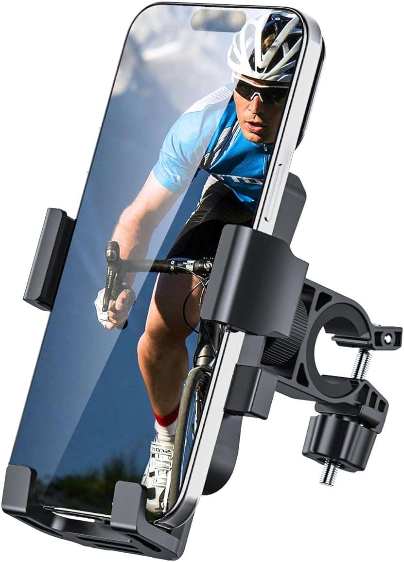 amzluv Bike Phone Holder Mount, Secure Handlebar Phone Mount Holder for Bike and Motorcycle, Suitable for iPhone and 4.5-6.8" Smartphones, Black - Image 1
