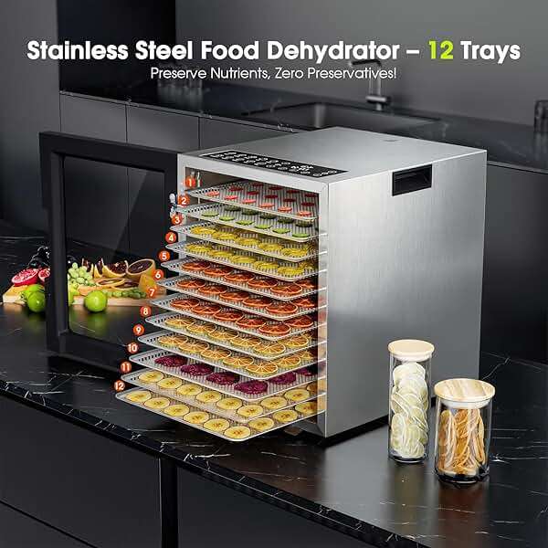 Food Dehydrator, 12 Stainless Steel Trays in 850W Dehydrator Machine, 48 Hour Digital Timer and 165°F Temperature Adjustable, Food Dryer for Jerky, Dog Treats, Meat, Fruit, Herbs - Image 5