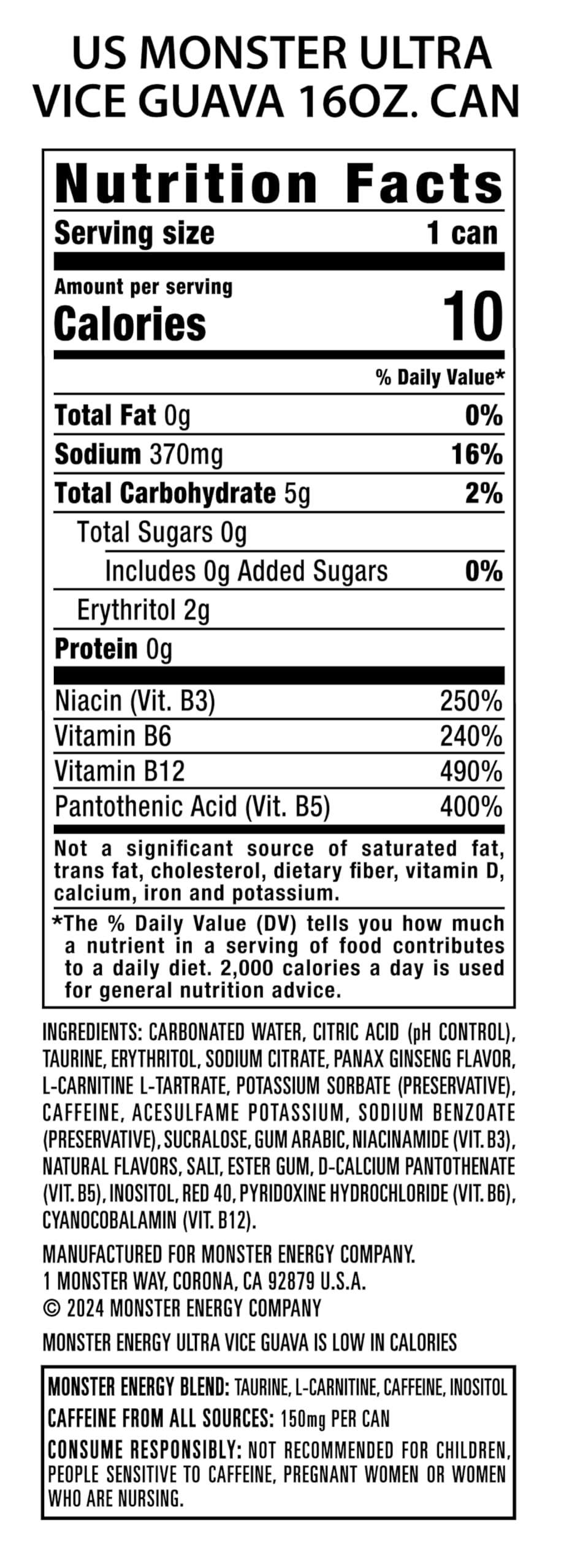 Monster Energy Ultra Vice Guava, Sugar Free Energy Drink, 16 Ounce (Pack of 15) | Pack of 15 - Image 6