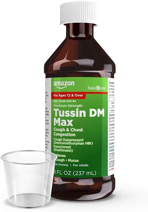 Amazon Basic Care Tussin DM MAX, Maximum Strength Cough and Chest Congestion Medicine, Non-Drowsy, Alcohol Free, Expectorant, Raspberry Menthol Flavor, 8 fl oz (Pack of 2) - Image 6