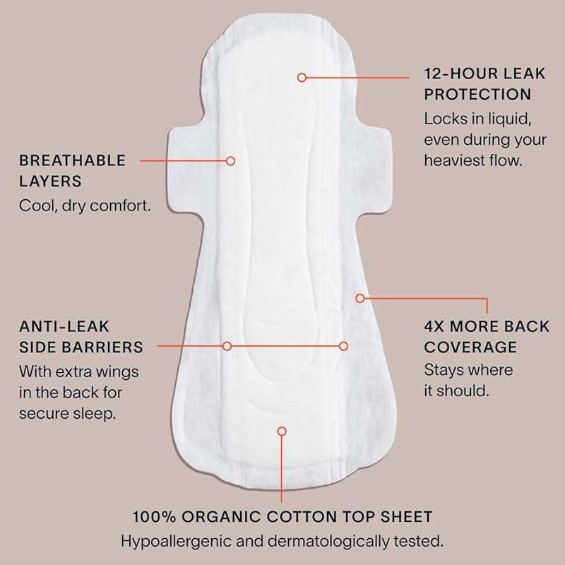Cora 100% Organic Cotton Topsheet Pads Extra Heavy Overnight Pads (24 Count) - Image 7