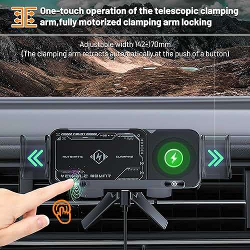 High Intelligent 2 in 1 Auto Rotating Car Charger Cell Phone/Pad Holder, One-Touch Rotatable Car Vent Mount for Smartphone/Pad/Foldable Phone (Black) - Image 4