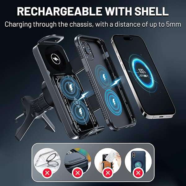 High Intelligent 2 in 1 Auto Rotating Car Charger Cell Phone/Pad Holder, One-Touch Rotatable Car Vent Mount for Smartphone/Pad/Foldable Phone (Black) - Image 7