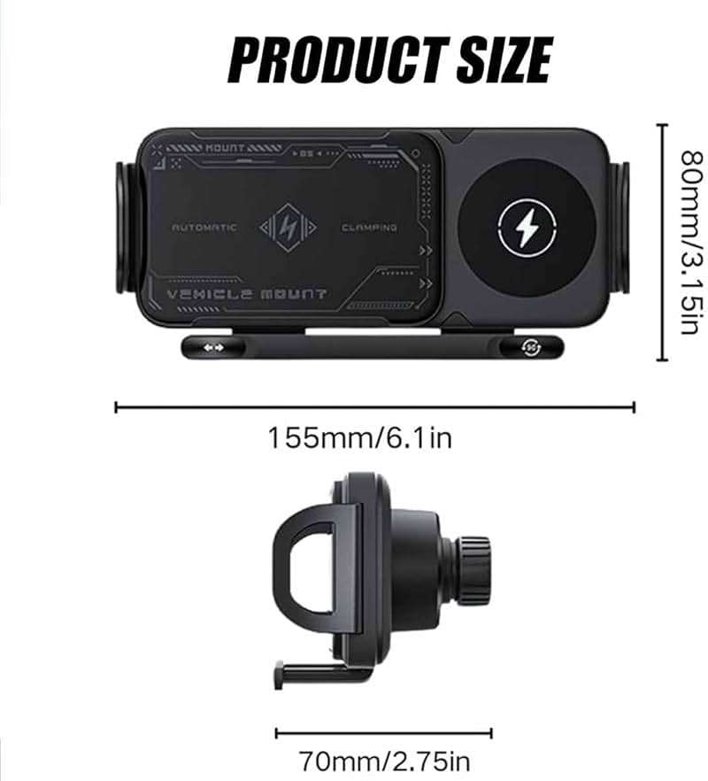 High Intelligent 2 in 1 Auto Rotating Car Charger Cell Phone/Pad Holder, One-Touch Rotatable Car Vent Mount for Smartphone/Pad/Foldable Phone (Black) - Image 8