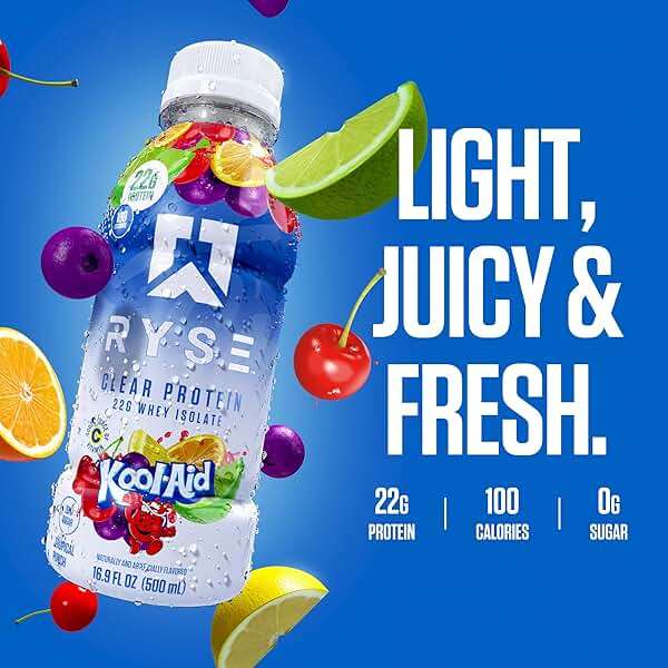RYSE Clear Protein Drink - Kool-Aid Tropical Punch - 100 Calories, 22g Whey Isolate Protein Shake, Sugar-Free, 0g Fat & Lactose-Free - Refreshing Ready-to-Drink Beverage - 16.9 fl oz Bottles (12-Pack) - Image 6