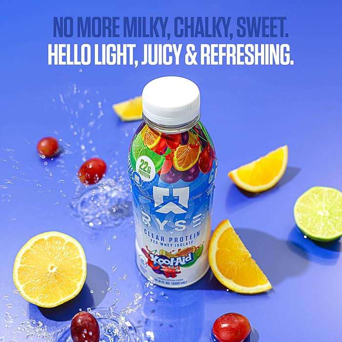 RYSE Clear Protein Drink - Kool-Aid Tropical Punch - 100 Calories, 22g Whey Isolate Protein Shake, Sugar-Free, 0g Fat & Lactose-Free - Refreshing Ready-to-Drink Beverage - 16.9 fl oz Bottles (12-Pack) - Image 7