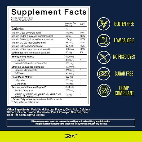 Reebok REEenergize Pre-Workout Creatine Powder | 3g Creatine Monohydrate, 200mg Natural Caffeine | Clean Energy for Strength, Focus & Pump | Informed Sport Certified | 25 Servings | Watermelon Crush - Image 2