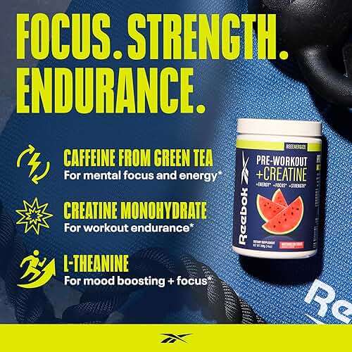 Reebok REEenergize Pre-Workout Creatine Powder | 3g Creatine Monohydrate, 200mg Natural Caffeine | Clean Energy for Strength, Focus & Pump | Informed Sport Certified | 25 Servings | Watermelon Crush - Image 3