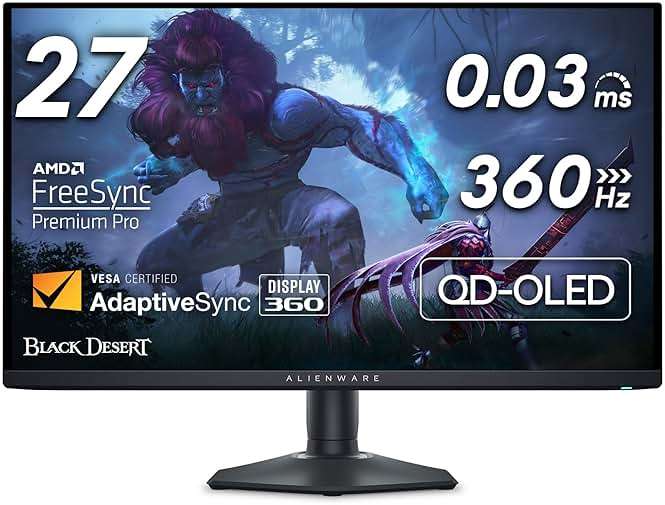 Alienware AW2725DF OLED Gaming Monitor - Quantom-Dot WQHD (2560x1440) 360Hz 0.03Ms Display, AMD FreeSync Premium Pro, HDMI/DP/USB 3.2 Gen1 - Black (Renewed) - Image 1