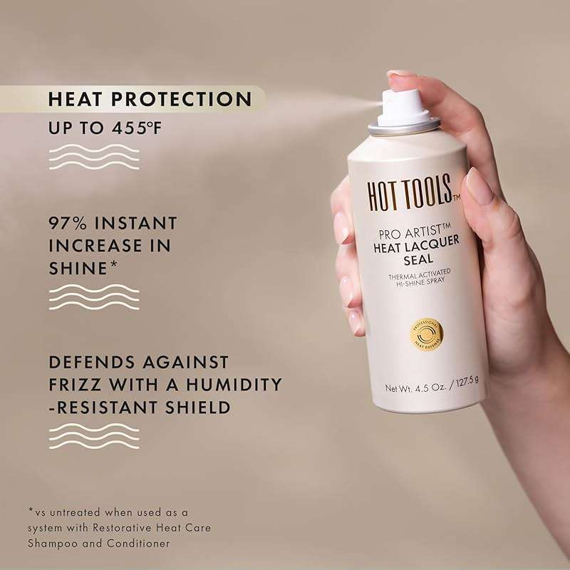 HOT TOOLS Heat Protectant Hi-Shine Spray | Instantly Makes Hair Shinier, Minimizes Frizz & Gives Hair a Lacquered Finish | Protects Hair from Heat Damage without Use of Silicones - Image 2