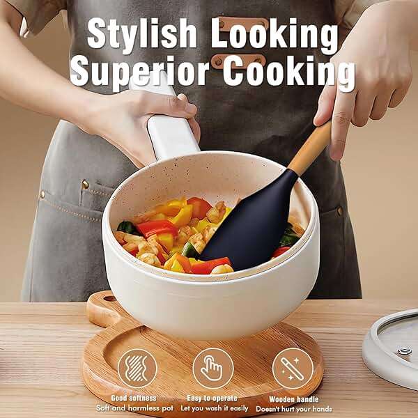 Silicone Cooking Utensils Set - AVGPD Silicone Kitchen Utensils for Cooking Wooden Handles, 446°F Heat Resistant Kitchen Utensil Spatula Sets, Gadgets for Non-Stick Cookware BPA FREE (Navy Blue) - Image 4