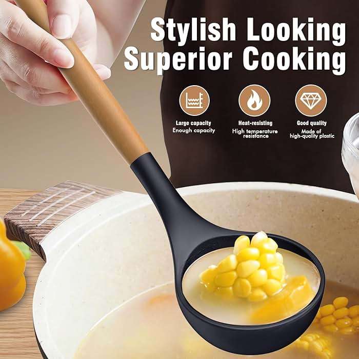 Silicone Cooking Utensils Set - AVGPD Silicone Kitchen Utensils for Cooking Wooden Handles, 446°F Heat Resistant Kitchen Utensil Spatula Sets, Gadgets for Non-Stick Cookware BPA FREE (Navy Blue) - Image 5