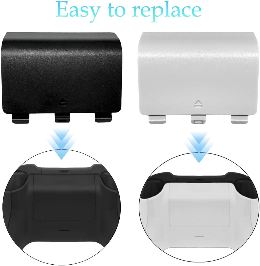 Battery Back Cover for Xbox Series S/X Controller, Battery Cover Door for Xbox Series S/X Controller, Battery Back Shell Repair Part Compatible with Xbox Series X/Series S Controller(2Black+2White) - Image 4