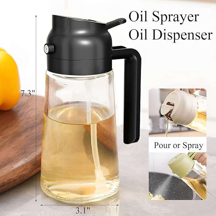 Olive Oil Sprayer Mister for Cooking,Olive Oil Dispenser Bottle 2 IN 1,17oz Oil Mister Spray Bottle,Premium Glass Oil Spritzer Bottle for Kitchen Air Fryer,Baking,Salad,Grilling,BBQ (Black 1 Pack) - Image 3