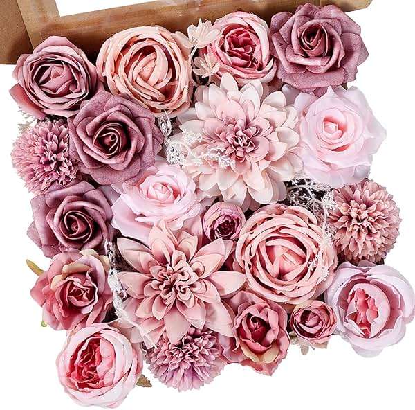 Luckinds Artificial Flowers Dusty Pink Silk Roses, Fake Flowers for DIY Wedding Bouquets Bridal Shower Centerpieces, Floral Arrangements for Table Decorations Birthday Party Home Decor Indoor Outdoor - Image 1