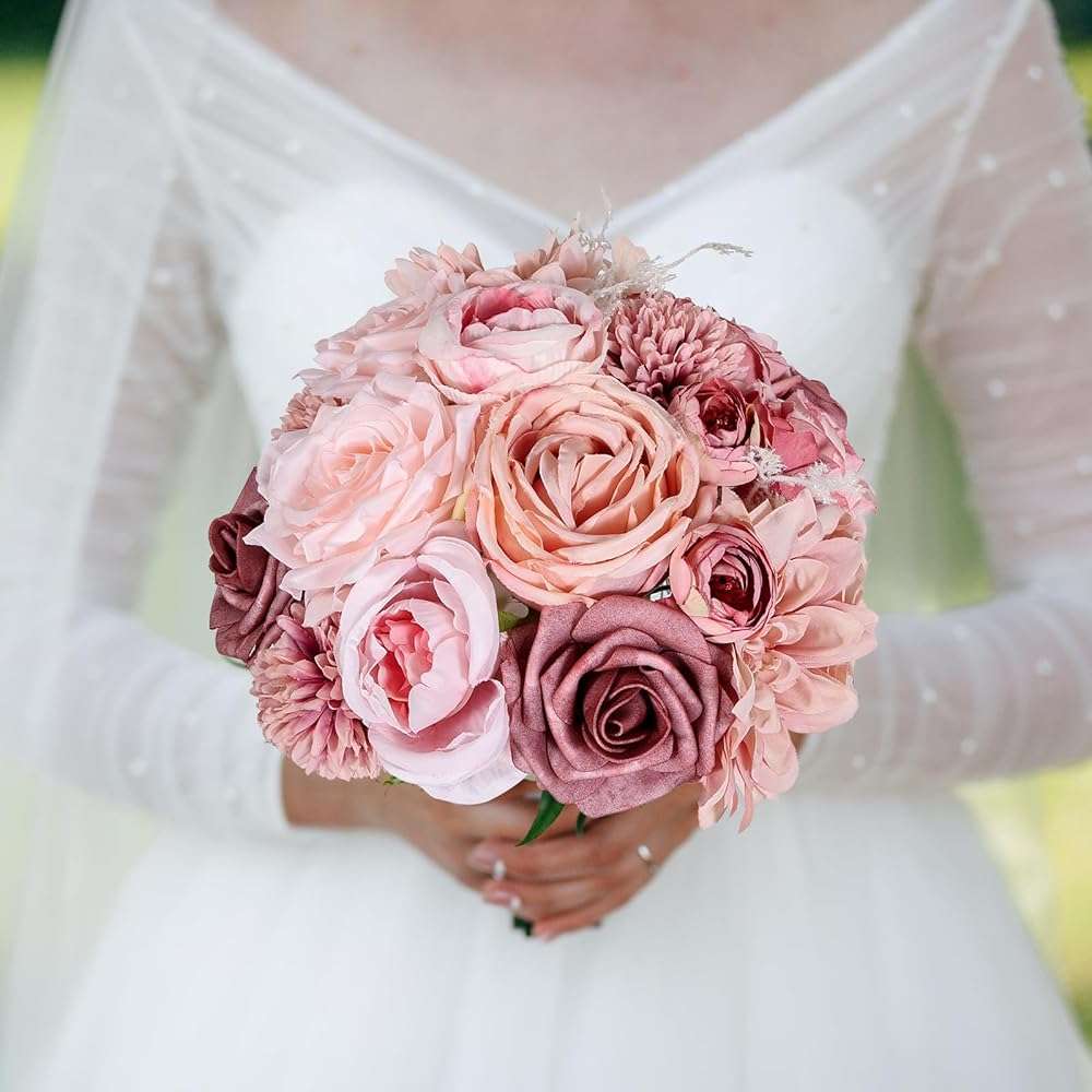 Luckinds Artificial Flowers Dusty Pink Silk Roses, Fake Flowers for DIY Wedding Bouquets Bridal Shower Centerpieces, Floral Arrangements for Table Decorations Birthday Party Home Decor Indoor Outdoor - Image 2