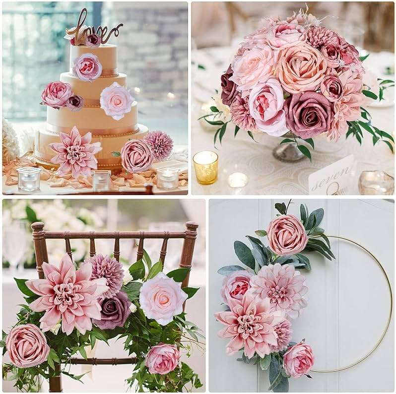 Luckinds Artificial Flowers Dusty Pink Silk Roses, Fake Flowers for DIY Wedding Bouquets Bridal Shower Centerpieces, Floral Arrangements for Table Decorations Birthday Party Home Decor Indoor Outdoor - Image 3
