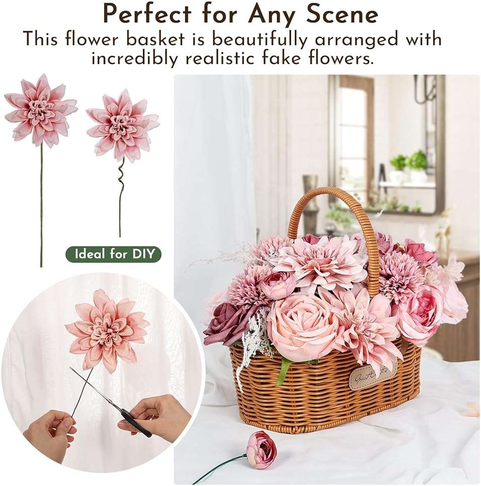 Luckinds Artificial Flowers Dusty Pink Silk Roses, Fake Flowers for DIY Wedding Bouquets Bridal Shower Centerpieces, Floral Arrangements for Table Decorations Birthday Party Home Decor Indoor Outdoor - Image 4