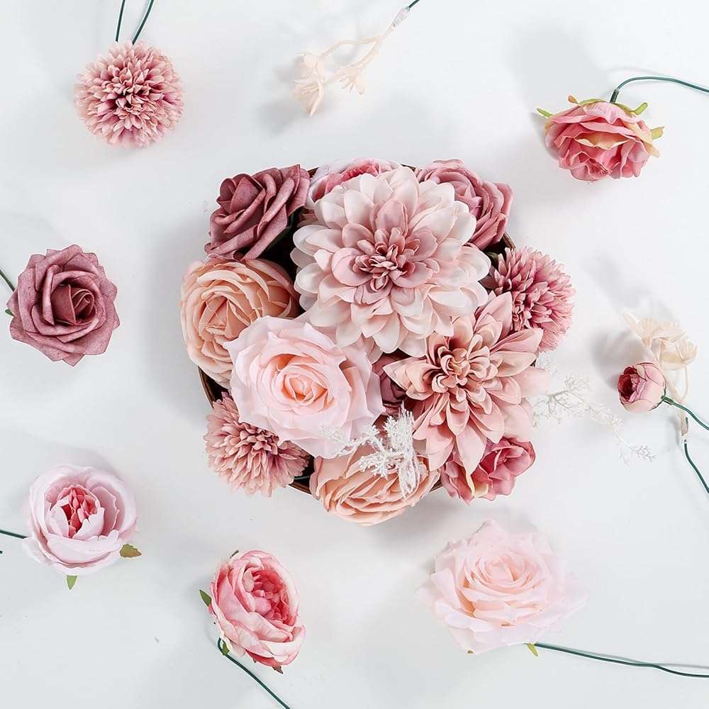 Luckinds Artificial Flowers Dusty Pink Silk Roses, Fake Flowers for DIY Wedding Bouquets Bridal Shower Centerpieces, Floral Arrangements for Table Decorations Birthday Party Home Decor Indoor Outdoor - Image 5