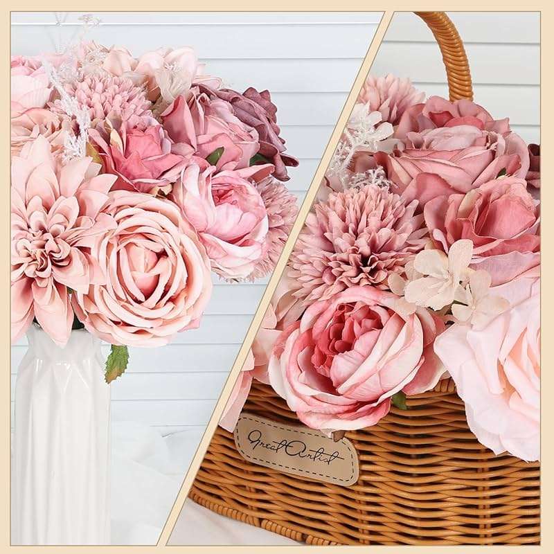 Luckinds Artificial Flowers Dusty Pink Silk Roses, Fake Flowers for DIY Wedding Bouquets Bridal Shower Centerpieces, Floral Arrangements for Table Decorations Birthday Party Home Decor Indoor Outdoor - Image 6