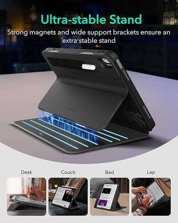 ESR for iPad A16 Case, iPad 11th/10th Generation Case (2025/2022), Removable Magnetic Cover with Pencil Charging & Storage, Adjustable Portrait/Landscape Stand, 9 Standing Angles, Shift Series, Black - Image 4