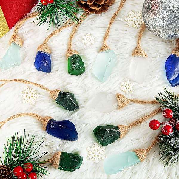 24Pcs Handmade Christmas Sea Glass Block Ornament Pendant, Sea Glass Crafts Coastal Decorative, Beach Seaglass Hanging Ornament Sets for Christmas Tree, Centerpiece, Home Decor Beach Weddings and More - Image 3