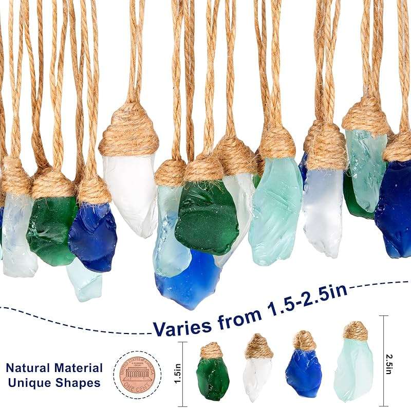 24Pcs Handmade Christmas Sea Glass Block Ornament Pendant, Sea Glass Crafts Coastal Decorative, Beach Seaglass Hanging Ornament Sets for Christmas Tree, Centerpiece, Home Decor Beach Weddings and More - Image 4