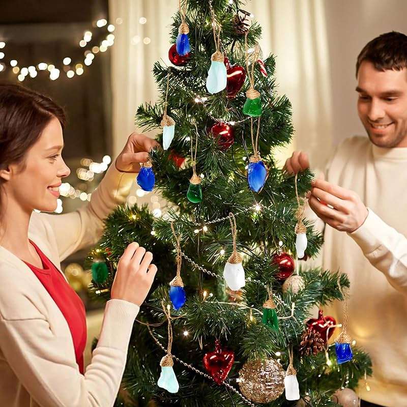 24Pcs Handmade Christmas Sea Glass Block Ornament Pendant, Sea Glass Crafts Coastal Decorative, Beach Seaglass Hanging Ornament Sets for Christmas Tree, Centerpiece, Home Decor Beach Weddings and More - Image 5