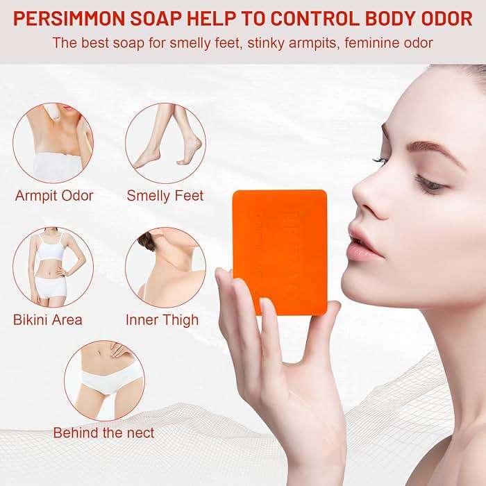 EKIVAO 3Pack Natural Persimmon Soap Bar for Body Odor Control, Organic Deodorant Body Persimmon Bar Soap for Old People Smell, Remove Odor Bath Soap for Women & Men - Image 3