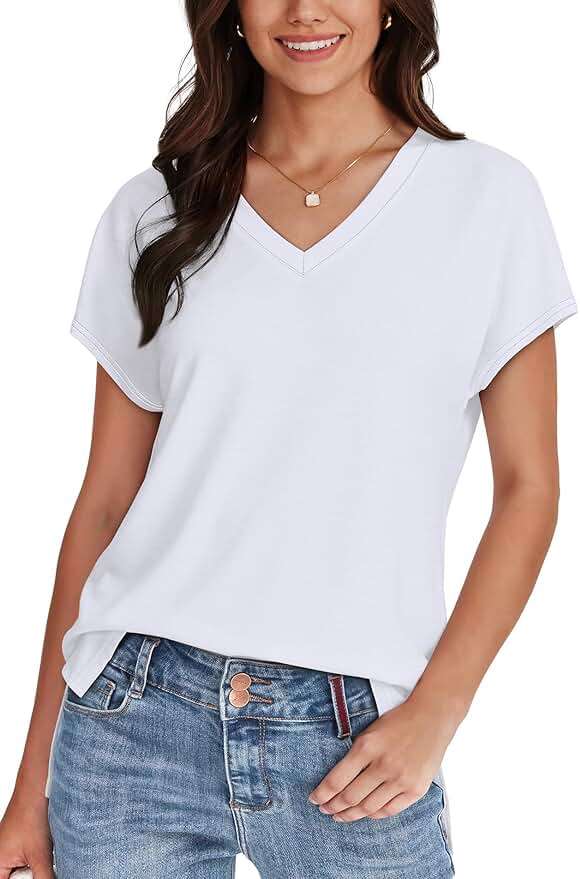 WIHOLL Womens Tops Basic Summer V Neck T Shirts Short Sleeve Dressy Casual Loose Fit Cute Tee Clothes Trendy Fashion Outfits - Image 2