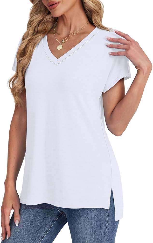 WIHOLL Womens Tops Basic Summer V Neck T Shirts Short Sleeve Dressy Casual Loose Fit Cute Tee Clothes Trendy Fashion Outfits - Image 4