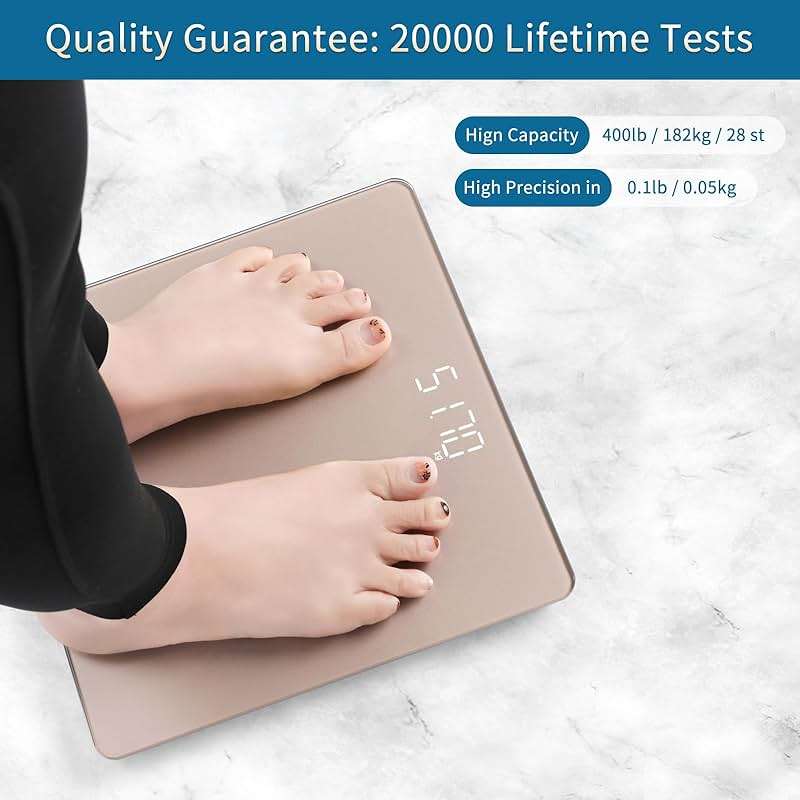 Homebuds Bathroom Scale for Body Weight, Precision 0.1lb by Our Professional Factory Since 2001, Weight Scale Step-On and White LED for Easy to View, 3*AAA Included, 400lb/182kg, Rose Gold - Image 3
