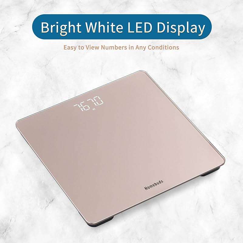 Homebuds Bathroom Scale for Body Weight, Precision 0.1lb by Our Professional Factory Since 2001, Weight Scale Step-On and White LED for Easy to View, 3*AAA Included, 400lb/182kg, Rose Gold - Image 4