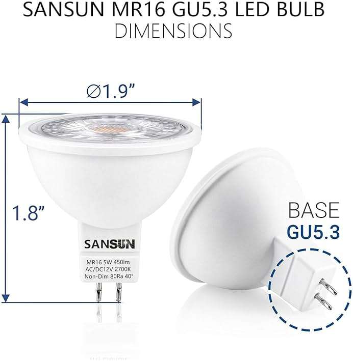 SANSUN 5W MR16 LED Landscape Light Bulbs, Low Voltage 12V 50W Halogen Replacement for Outdoor Landscape Spotlight and Indoor Track Light, GU5.3 Bi-Pin Base, Warm White 2700K, Non-Dimmable (Pack of 10) - Image 3