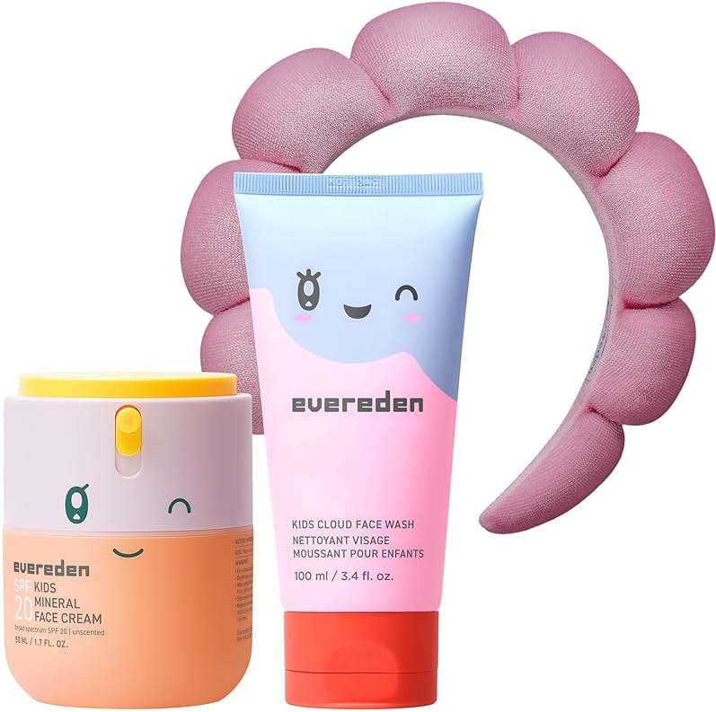 Evereden Kids Face Wash & SPF 20 Cream Set | Dermatologist-Tested, Mineral Sunscreen with Zinc Oxide & Vitamin B5 | No Phenoxyethanol, EWG Verified, Gentle, Safe for Ages 3+, Sensitive Skin + Headband - Image 1