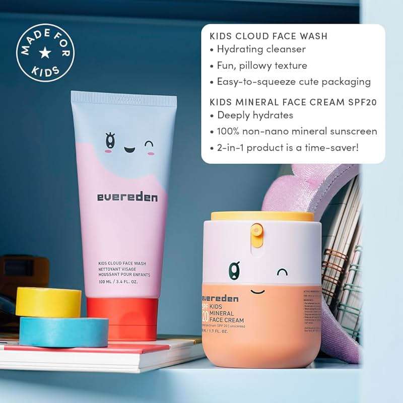 Evereden Kids Face Wash & SPF 20 Cream Set | Dermatologist-Tested, Mineral Sunscreen with Zinc Oxide & Vitamin B5 | No Phenoxyethanol, EWG Verified, Gentle, Safe for Ages 3+, Sensitive Skin + Headband - Image 3