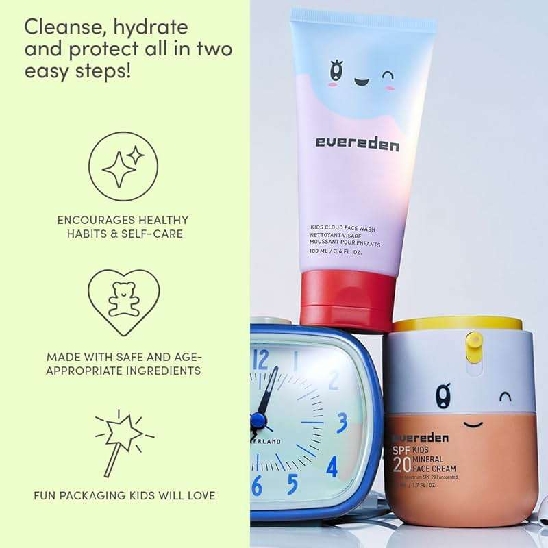 Evereden Kids Face Wash & SPF 20 Cream Set | Dermatologist-Tested, Mineral Sunscreen with Zinc Oxide & Vitamin B5 | No Phenoxyethanol, EWG Verified, Gentle, Safe for Ages 3+, Sensitive Skin + Headband - Image 4