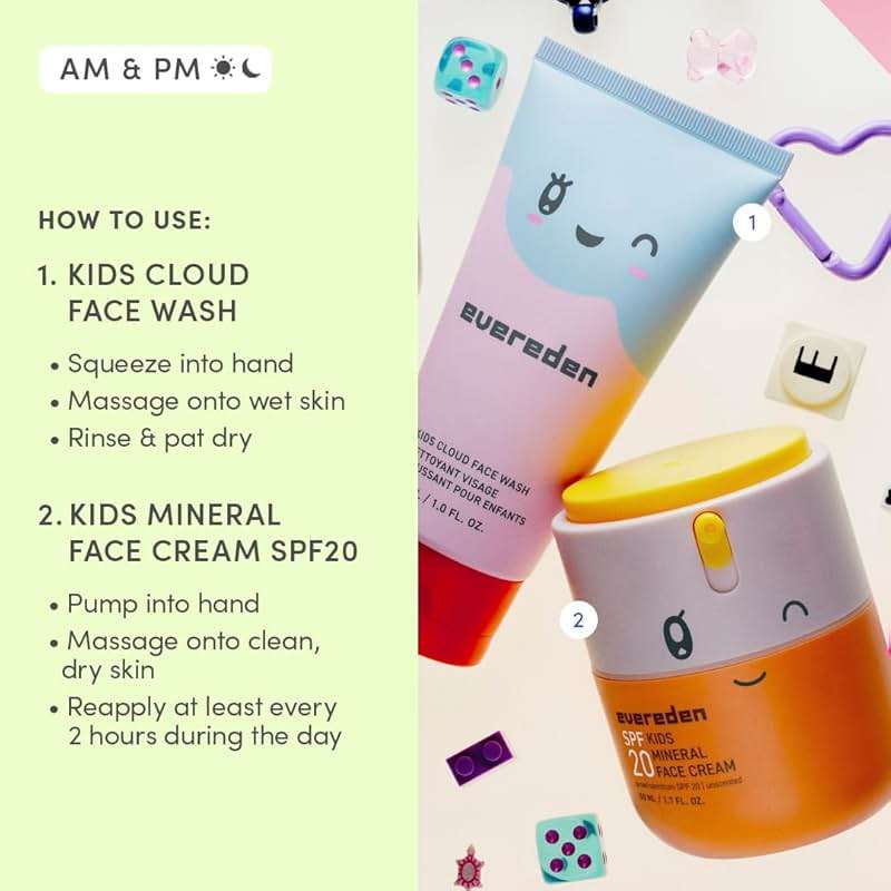 Evereden Kids Face Wash & SPF 20 Cream Set | Dermatologist-Tested, Mineral Sunscreen with Zinc Oxide & Vitamin B5 | No Phenoxyethanol, EWG Verified, Gentle, Safe for Ages 3+, Sensitive Skin + Headband - Image 8