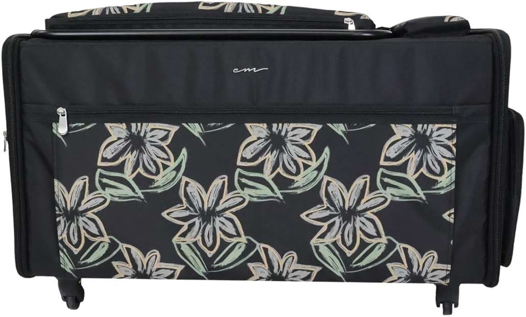 Everything Mary Jumbo Rolling Sewing Machine Case – Black Floral Organizer with 5 Heavy-Duty Wheels – Compatible with Large Brother & Singer Sewing Machines – Durable Tote - Image 1