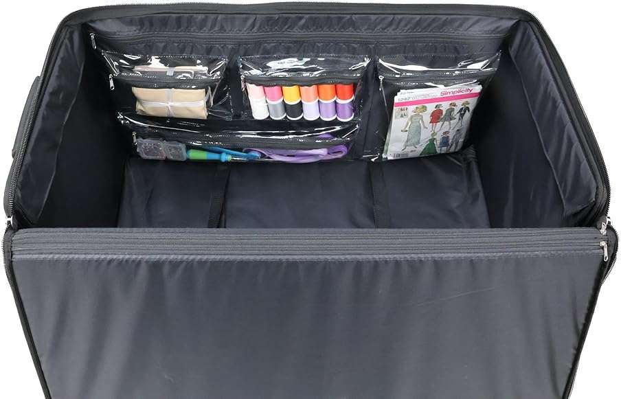 Everything Mary Jumbo Rolling Sewing Machine Case – Black Floral Organizer with 5 Heavy-Duty Wheels – Compatible with Large Brother & Singer Sewing Machines – Durable Tote - Image 6