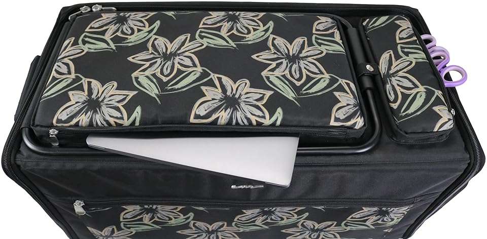 Everything Mary Jumbo Rolling Sewing Machine Case – Black Floral Organizer with 5 Heavy-Duty Wheels – Compatible with Large Brother & Singer Sewing Machines – Durable Tote - Image 9