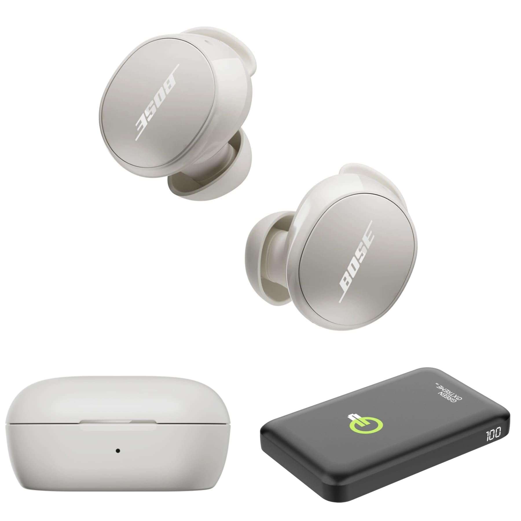 Bose QuietComfort Wireless Noise Cancelling Earbuds, Lifestyle Bluetooth Earbuds with Active Noise Cancellation, Up to 8.5 Hours of Battery Life with Green Extreme Portable Charger (White Smoke) - Image 1